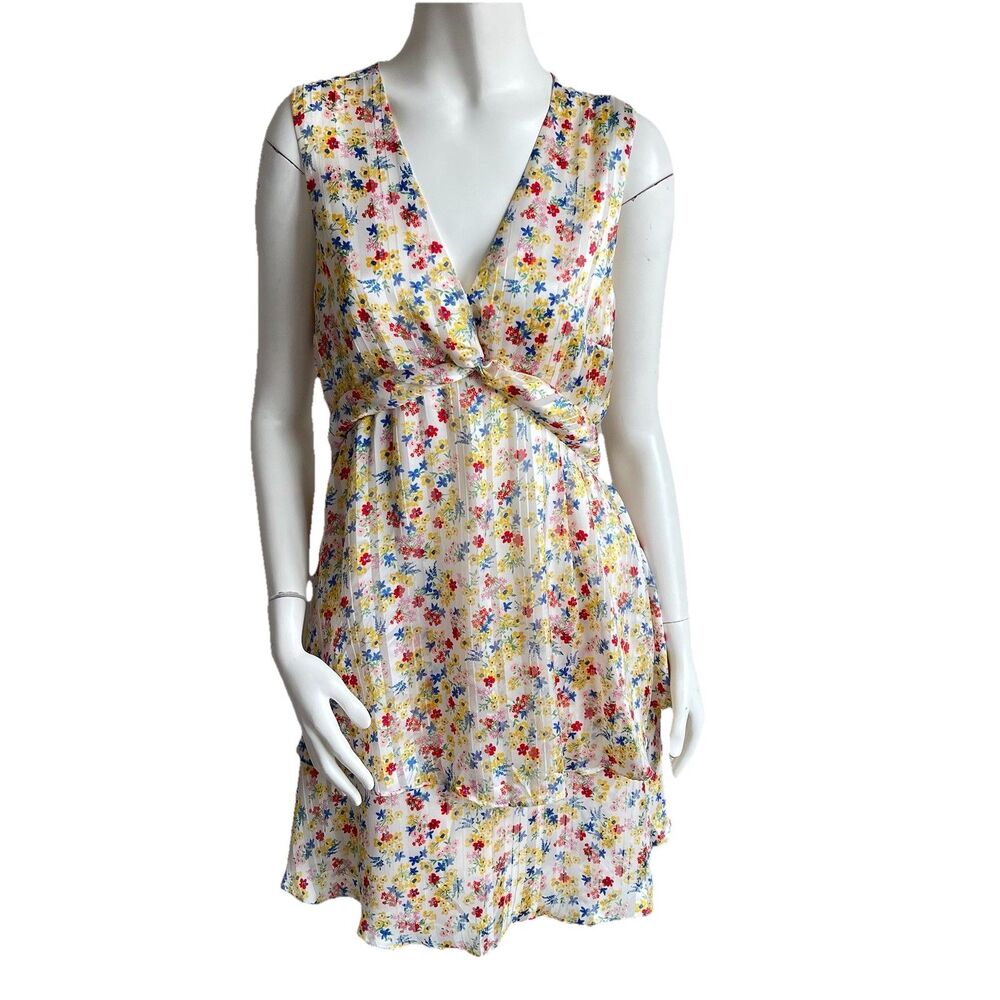 Banana Republic V-Neck Twist Front Yellow Floral Layered Tiered Dress‎ Size 8